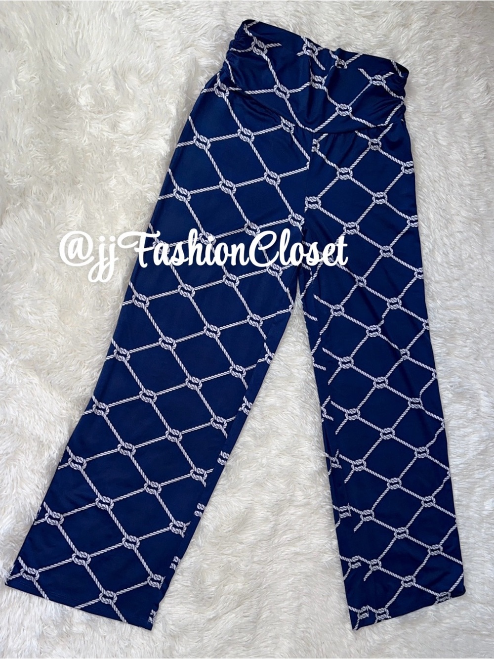 Mud Pie Navy Wide-Leg Pants with White Rope Print